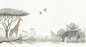 Detailed giraffe and zebra safari animals mural wallpaper design pattern by Kids-Mundo