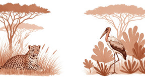 Detailed safari animals mural wallpaper design pattern with leopard and flamingo by Kids-Mundo