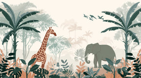 Detailed safari animals mural wallpaper design pattern with giraffes and elephants by Kids-Mundo