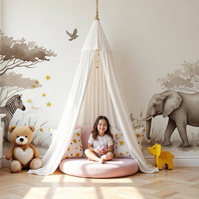 Safari animals mural wallpaper with elephant and zebra in neutral nursery by Kids-Mundo