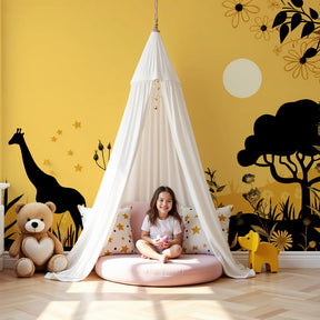 Safari animals mural wallpaper with giraffes and deer in sunny nursery room by Kids-Mundo