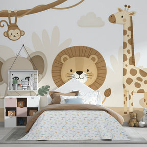 Children's safari wallpaper inspiring wildlife adventure in modern playroom by Kids-Mundo