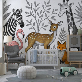 African safari themed mural wallpaper transforming children's playroom space by Kids-Mundo