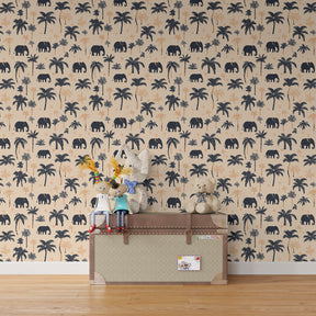 Tropical elephant wallpaper transforming modern kids bedroom with safari adventure theme
