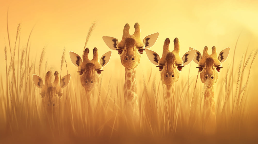 Detailed safari giraffe mural wallpaper design pattern with golden savanna by Kids-Mundo