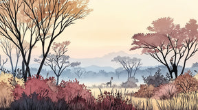 Detailed safari giraffe mural wallpaper design pattern showing savanna landscape by Kids-Mundo