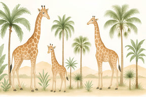 Detailed safari giraffe and tropical palm mural wallpaper design pattern by Kids-Mundo