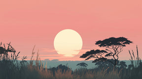 Detailed African savanna sunset mural wallpaper design pattern with acacia trees by Kids-Mundo