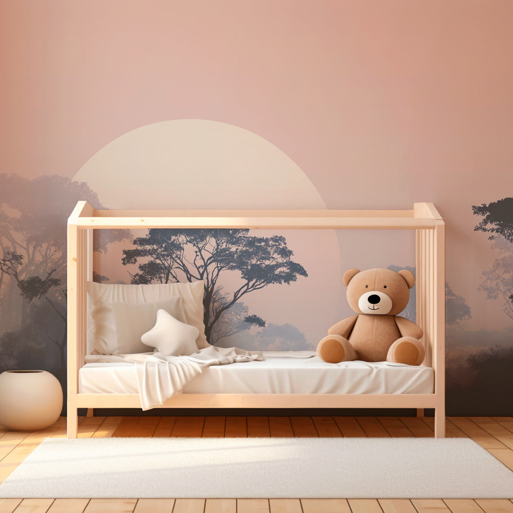 Sunset safari mural wallpaper transforming children's room into serene African landscape by Kids-Mundo