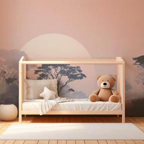 Sunset safari mural wallpaper transforming children's room into serene African landscape by Kids-Mundo