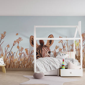 African safari themed mural wallpaper with zebra design for kids playroom decor