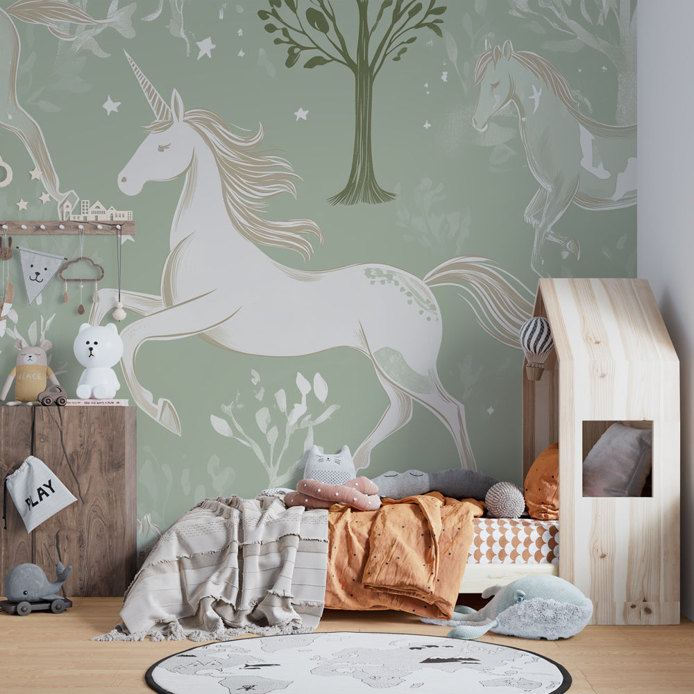 Kids-Mundo unicorn wall mural bringing elegance to a children's bedroom