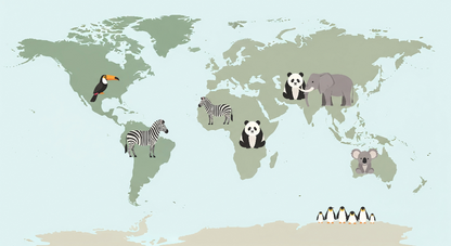 Flat artwork preview of the Kids-Mundo sage green world map mural with safari animals