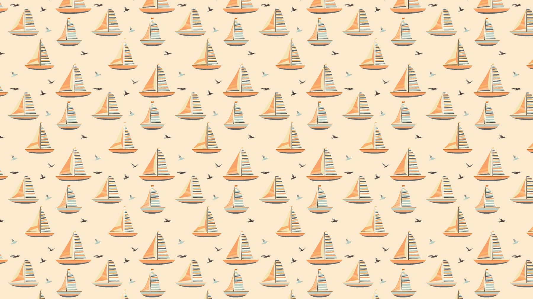 Detailed sailboat mural wallpaper design pattern with colorful boats and birds by Kids-Mundo