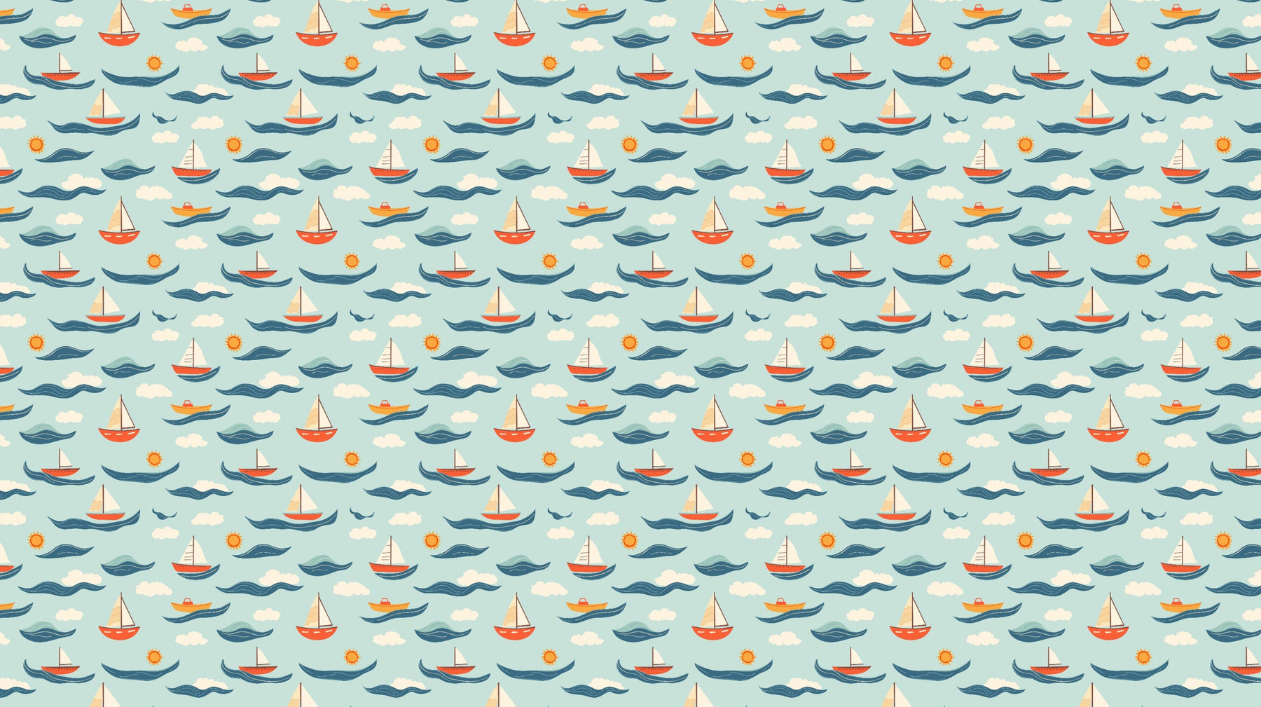Detailed sailboat mural wallpaper design pattern with colorful boats and ocean waves by Kids-Mundo