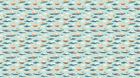 Detailed sailboat mural wallpaper design pattern with colorful boats and ocean waves by Kids-Mundo