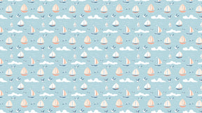 Detailed sailboat mural wallpaper design pattern with boats and seagulls on blue sky by Kids-Mundo