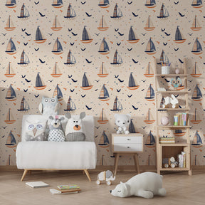 Ocean adventure sailboat wallpaper transforming children's bedroom with coastal charm by Kids-Mundo
