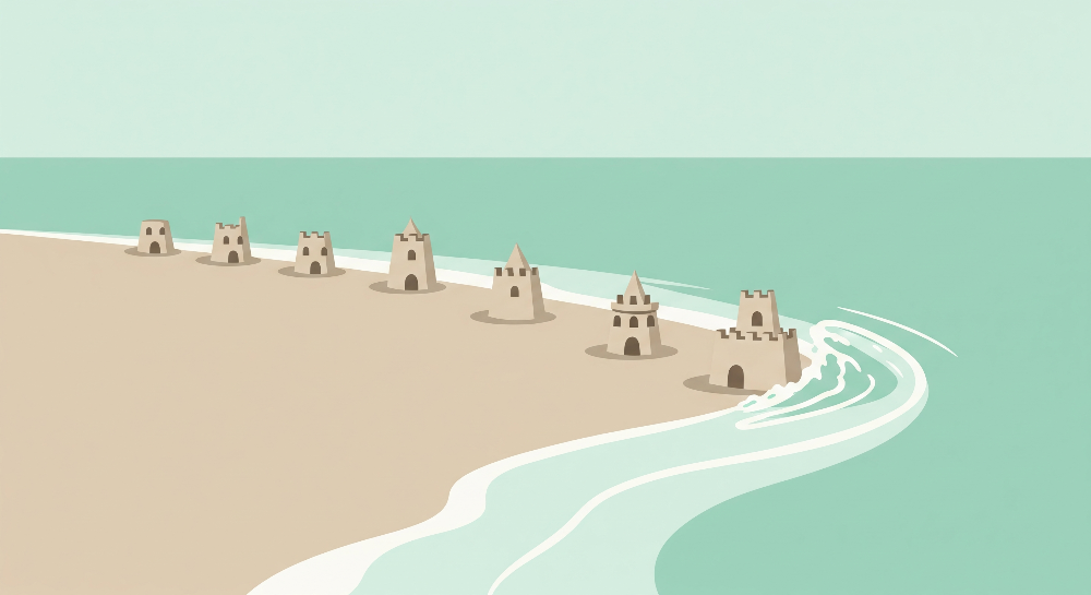 Sandcastles Along a Turquoise Shoreline Wall Mural