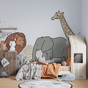 Educational savanna animals wallpaper inspiring wildlife discovery in children's playroom setting