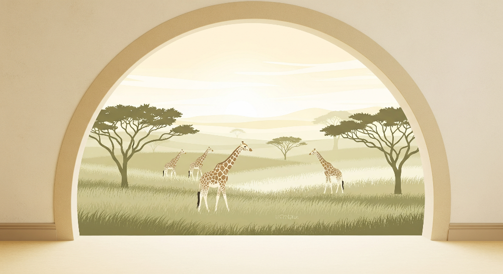Giraffe Family Savanna Archway Wall Mural