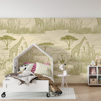 Kids-Mundo savanna toile wall mural adding pattern and charm to a children's playroom