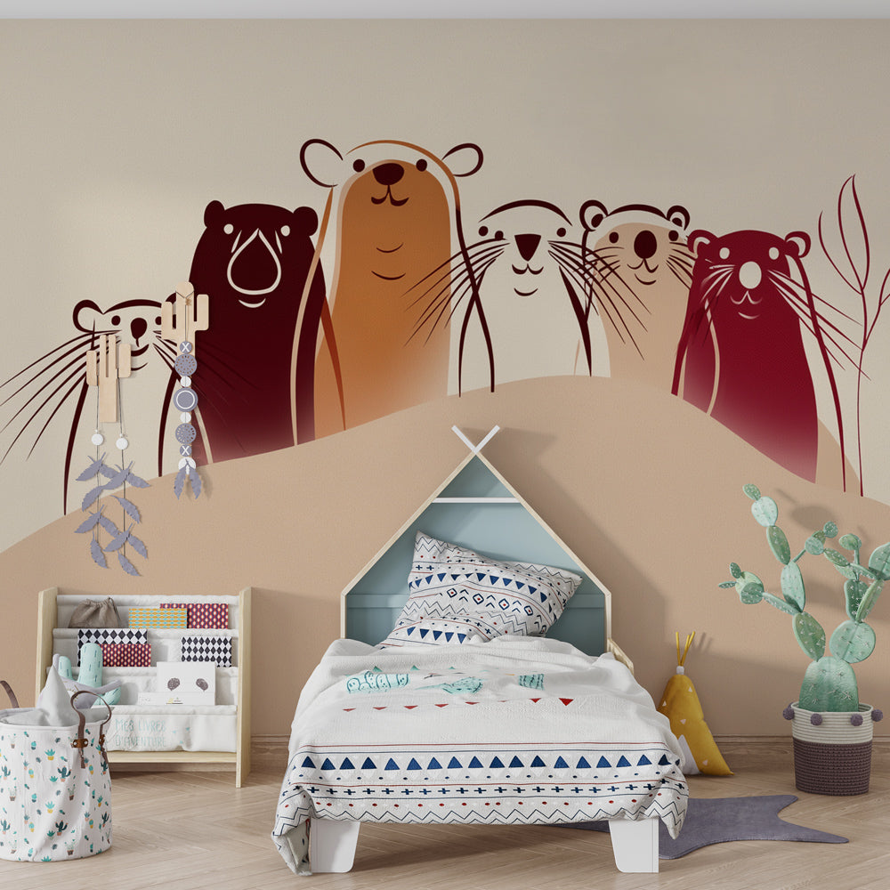 Ocean themed mural wallpaper with friendly sea creatures in modern baby bedroom setting