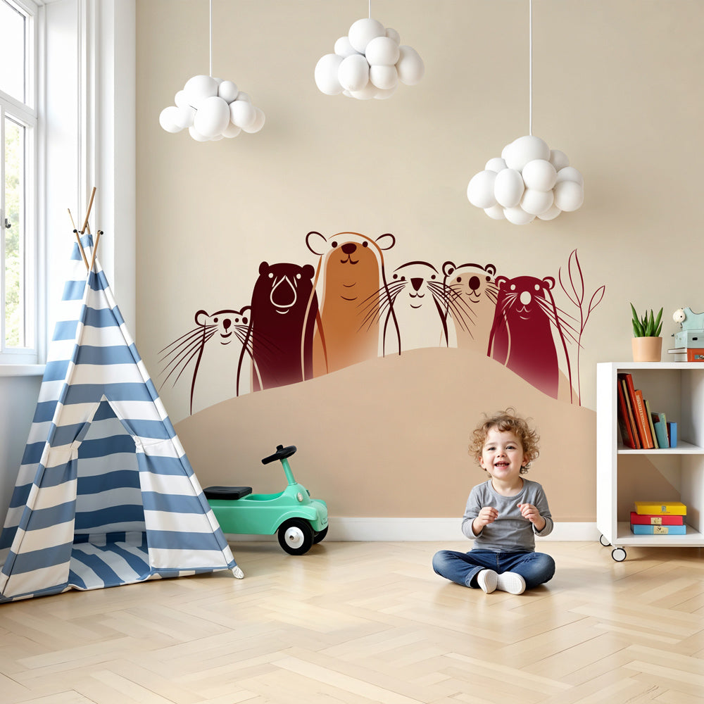 Sea animals mural wallpaper creating peaceful nursery decor with cheerful marine friends by Kids-Mundo