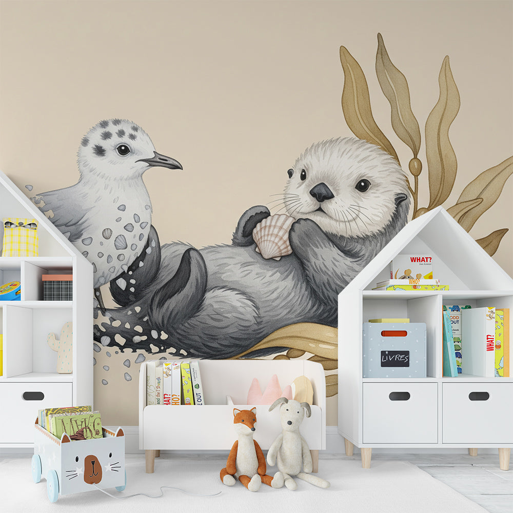 Kids-Mundo made-to-measure otter mural fitted to a young child's bedroom wall.