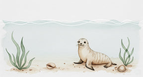 Detailed sea seal underwater mural wallpaper design pattern with marine elements by Kids-Mundo