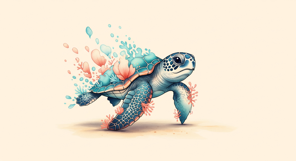 Sea Turtle with Coral and Splashing Water Wall Mural