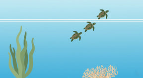 Detailed sea turtle and coral reef mural wallpaper design pattern by Kids-Mundo showing ocean theme