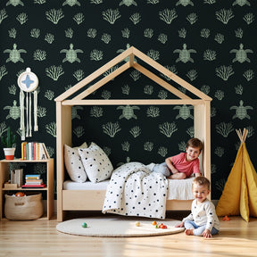 Sea turtle mural wallpaper creating peaceful ocean nursery decor by Kids-Mundo
