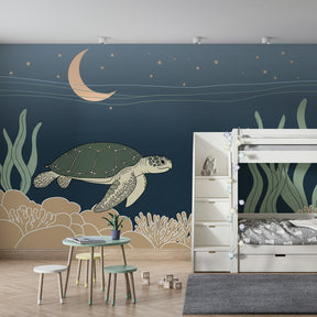 Marine turtle wallpaper transforming kids room into calming underwater sanctuary by Kids-Mundo