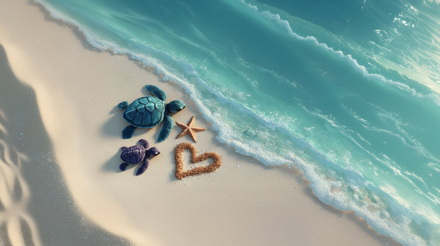 Kids-Mundo flat artwork of the sea turtles on a sandy beach wall mural design