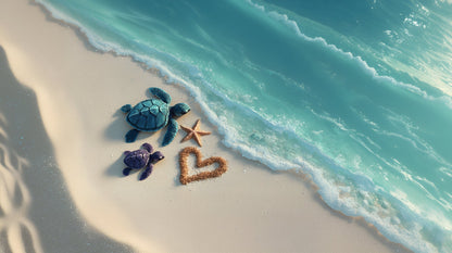 Kids-Mundo flat artwork of the sea turtles on a sandy beach wall mural design