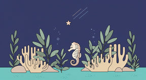 Detailed seahorse and coral mural wallpaper design pattern with underwater marine theme by Kids-Mundo
