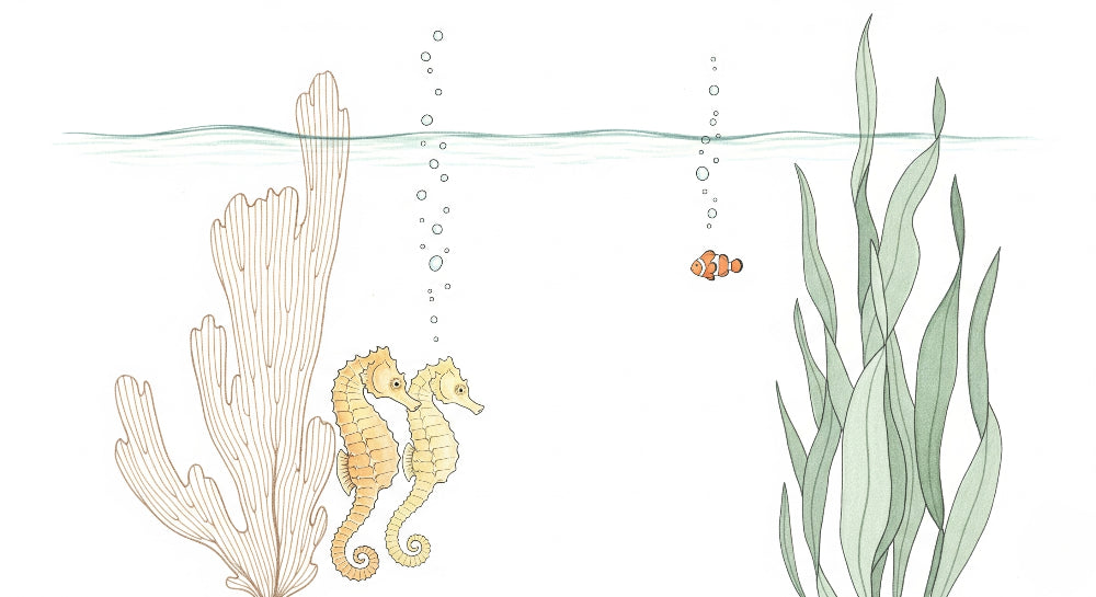 Detailed seahorse and ocean creatures mural wallpaper design pattern by Kids-Mundo