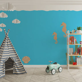 Ocean themed seahorse mural wallpaper for modern baby nursery decor by Kids-Mundo