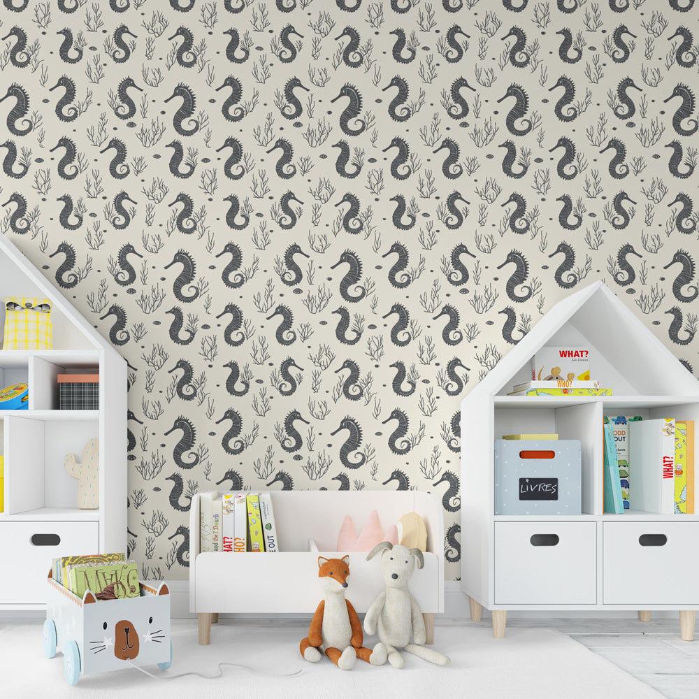 Marine life seahorse mural wallpaper for modern children's playroom by Kids-Mundo