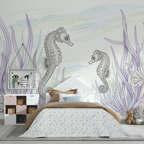 Soothing seahorse and marine life mural wallpaper for children's room by Kids-Mundo