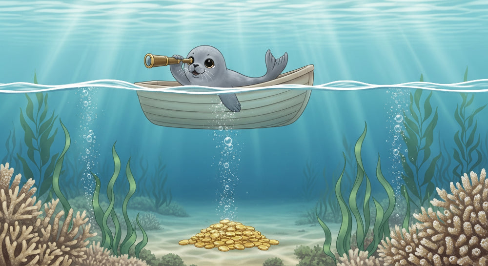 Detailed seal explorer underwater adventure mural wallpaper design pattern by Kids-Mundo