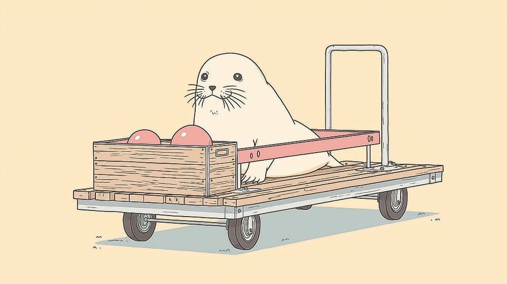 Detailed seal with colorful cart mural wallpaper design pattern by Kids-Mundo
