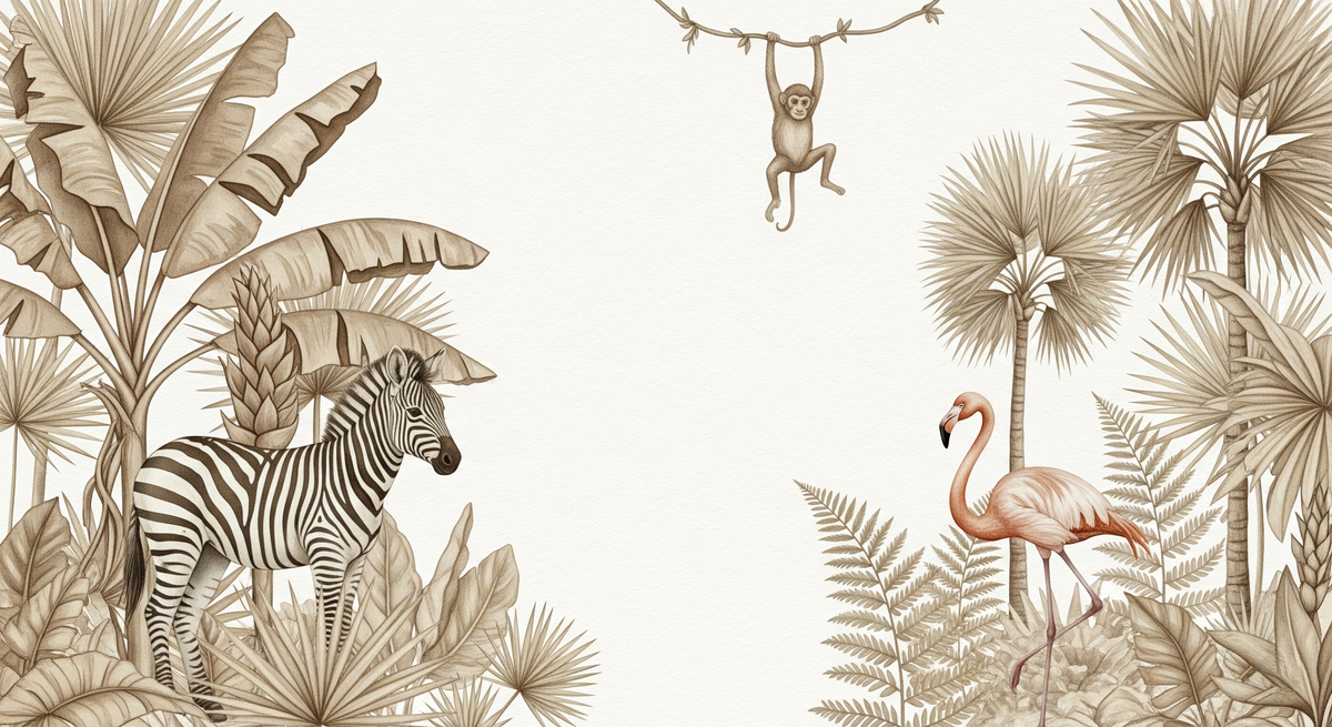 Sepia Safari Jungle Animals Wall Mural