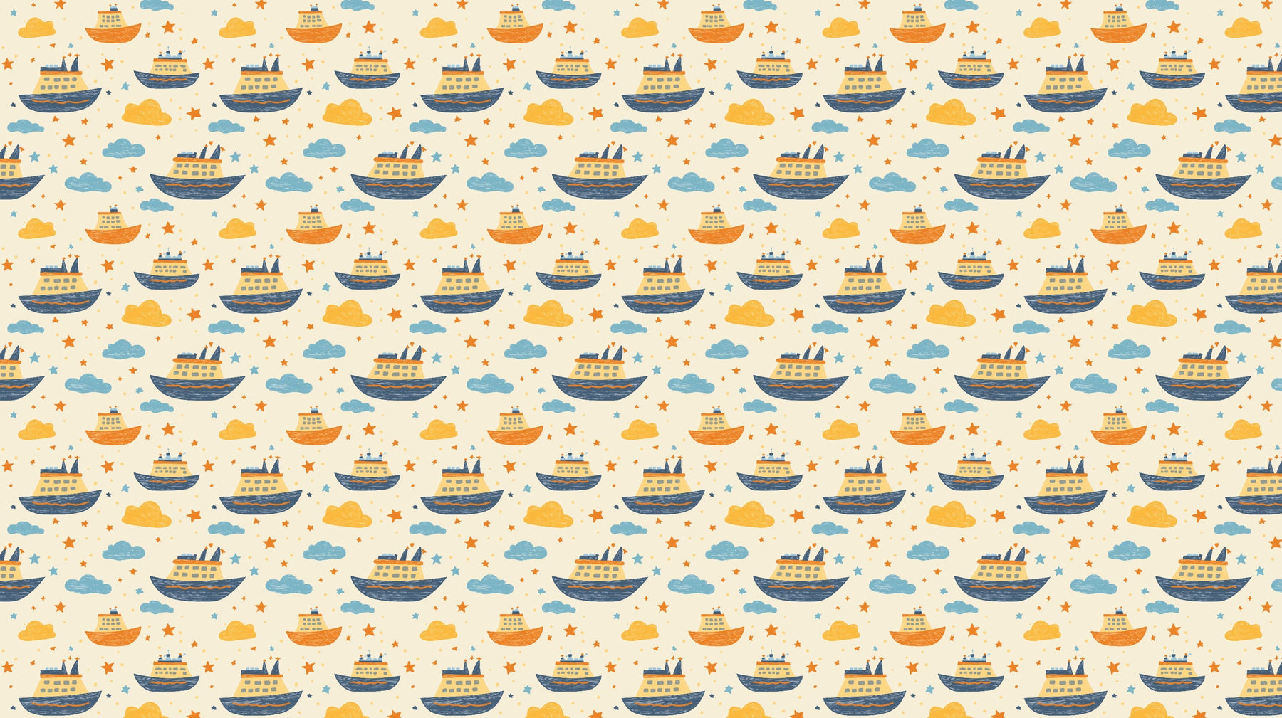 Detailed ships and clouds mural wallpaper design pattern with soft colors by Kids-Mundo