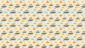 Detailed ships and clouds mural wallpaper design pattern with soft colors by Kids-Mundo