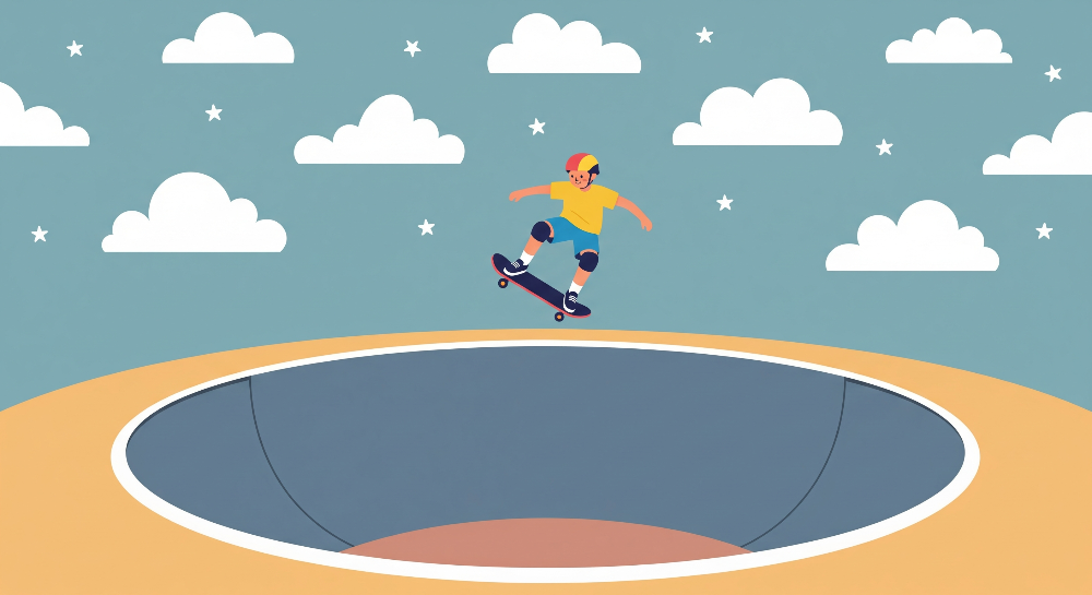 Skateboarder Jumping a Gap Under a Starry Sky Wall Mural