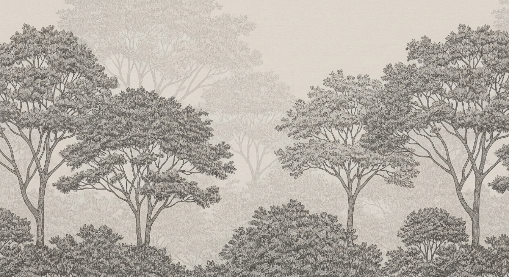 Hand-Sketched Grey Forest Trees Wall Mural