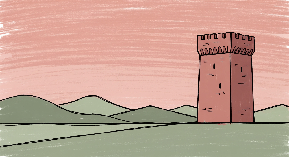 Sketchy Medieval Tower Wall Mural