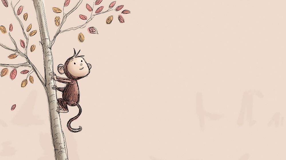 Sketchy Monkey Climbing an Autumn Tree Wall Mural